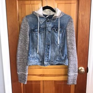 Free People: Distressed deinm/sweatshirt jacket